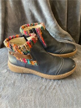Rieker Ankle Boots with Multicolor Knit Trim